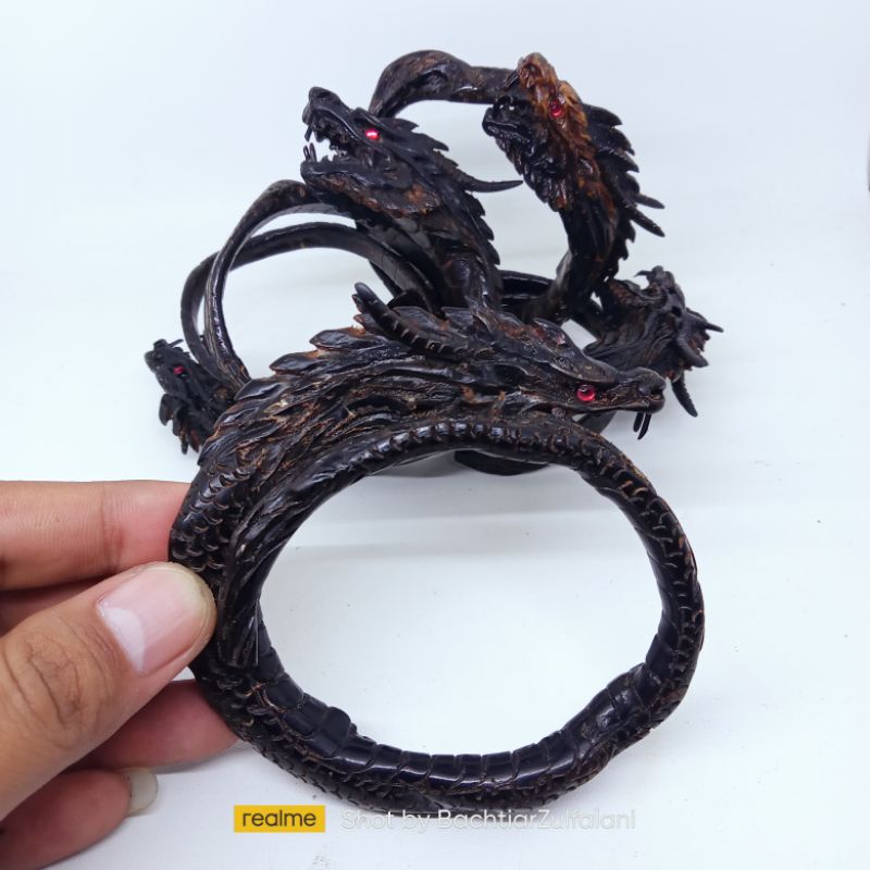Gelang Akar Bahar Hitam Ukir Naga Jumbo