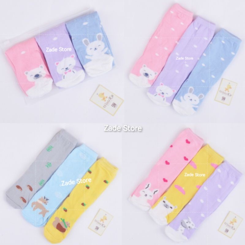 Kaos kaki panjang bayi Isi 3 set SNI Winteku PREMIUM non-slip kaus kaki anak selutut panjang  alas kaki baby long socks motif laki-laki Perempuan murah grosir KKW-022