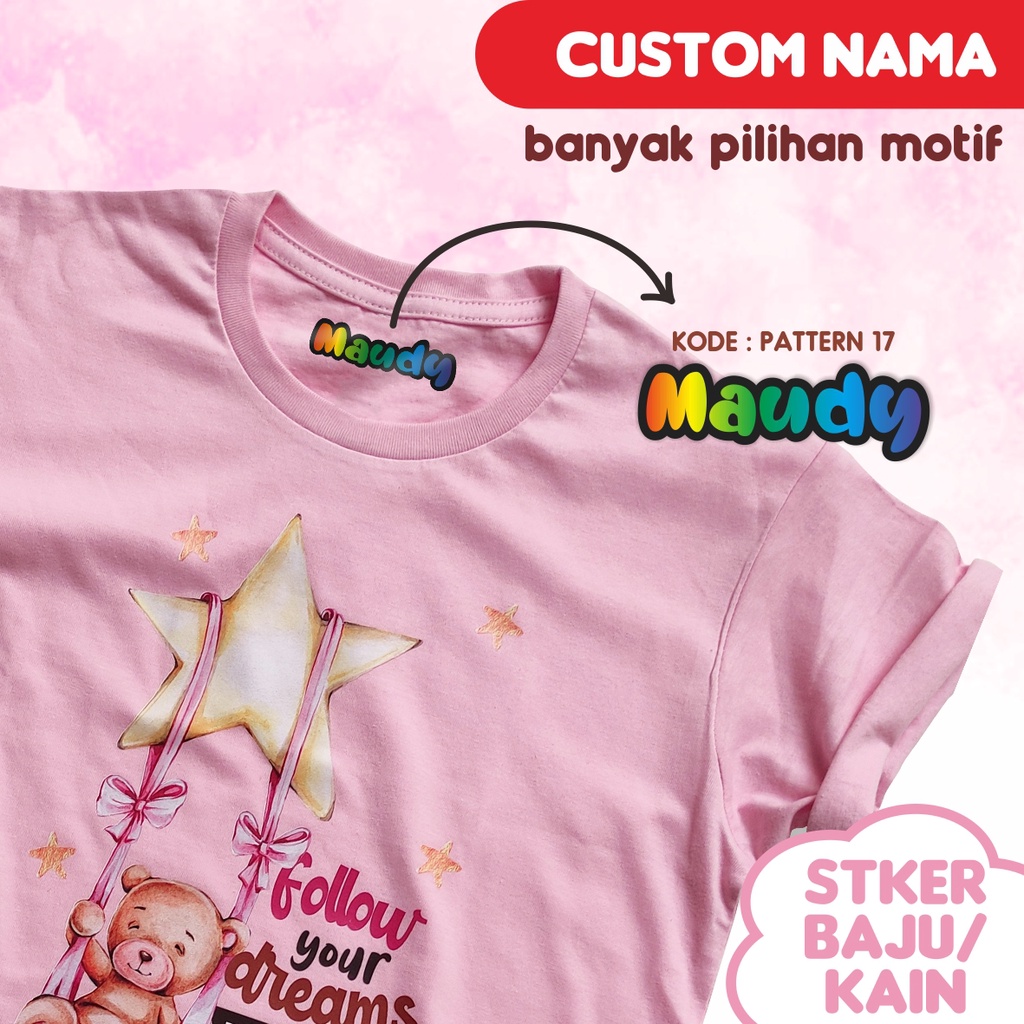 

Stiker label baju anak ( press setrika ) free custom nama