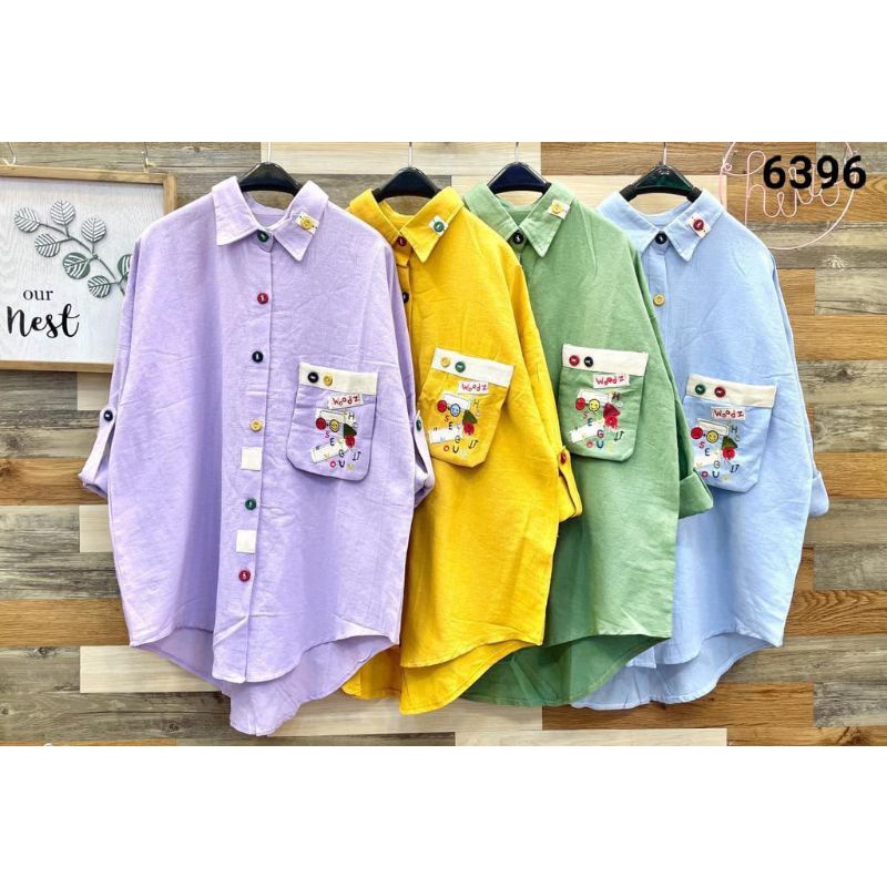 Kemeja wanita  ready warna lilac, mustard, biru