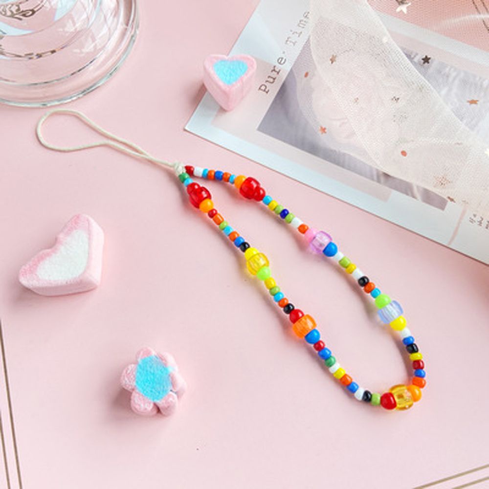 REBUY Fashion Phone Lanyard for Women Girls Acrylic Beads Mobile Phone Chain Cellphone Strap Colorful Jewelry Ins Trendy Hanging Cord Handmade Smiling Beads