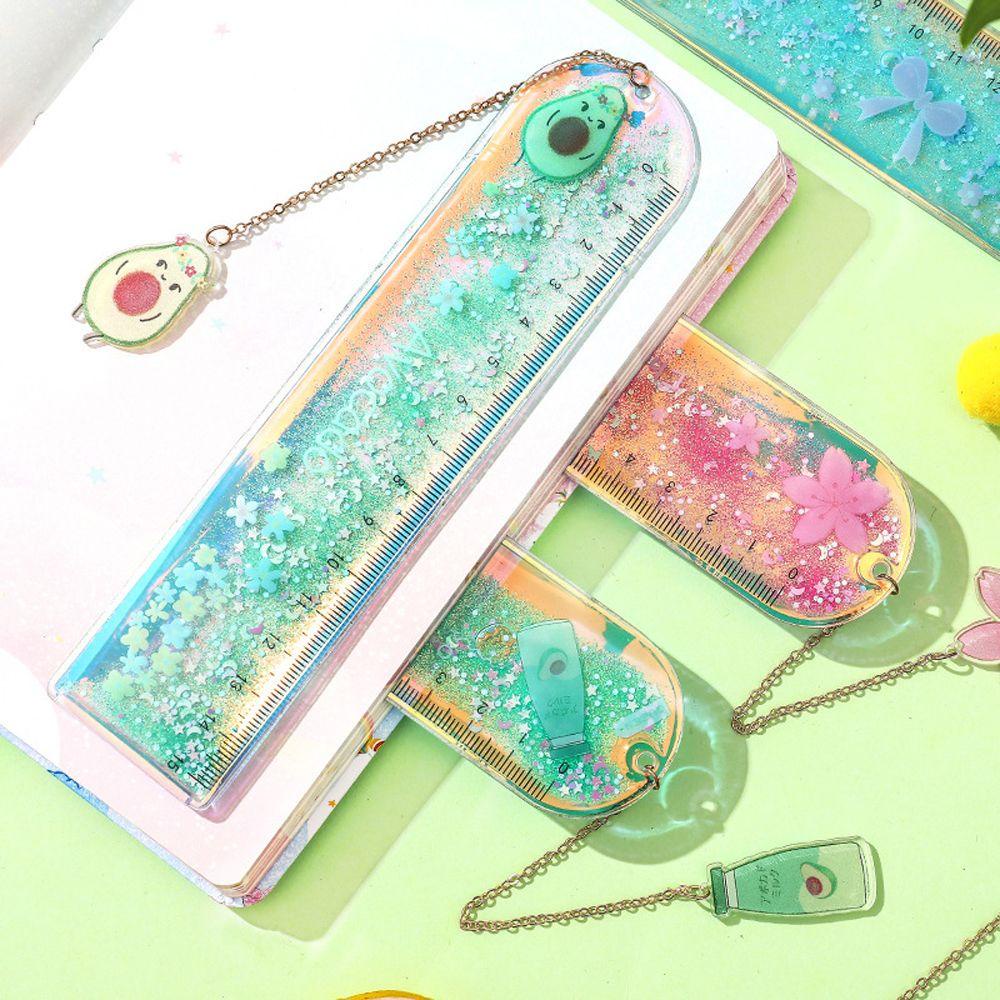 Lanfy Penggaris Bookmark Pasir Arus Minyak Alat Tulis Siswa Alat Serut Multifungsi Kantor Penggaris Lurus Alat Ukur Penggaris Jahit