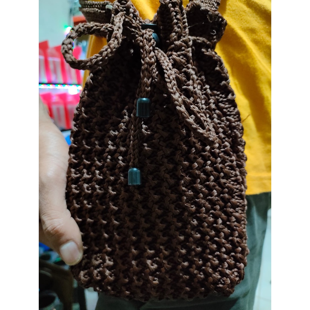 Tas Selempang Rajut HP Serut Bahan Bagus / Tas Rajut Serut Mini