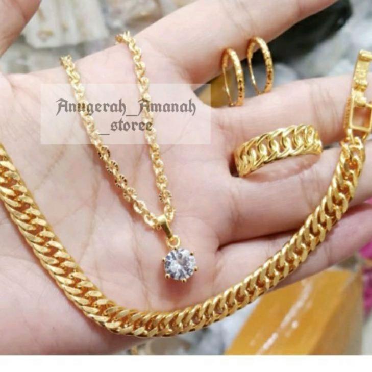 KODEZz6Z0-- ♥✅COD✨Perhiasan Wanita set perhiasan wanita titanium asli anti karat lapis emas 24k Vira