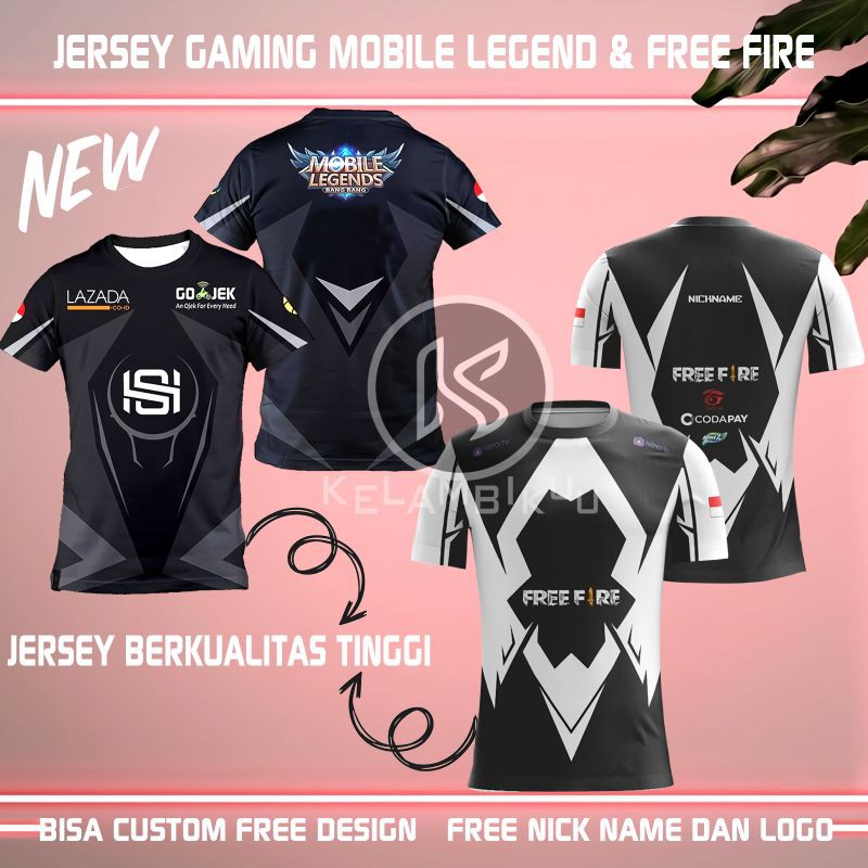 BAJU JERSEY GAMING FF/BAJU KAOS JERSEY ML CUSTOM TERBARU/JERSEY GAMING MURAH/BAJU GAMING/KAOS GAMING