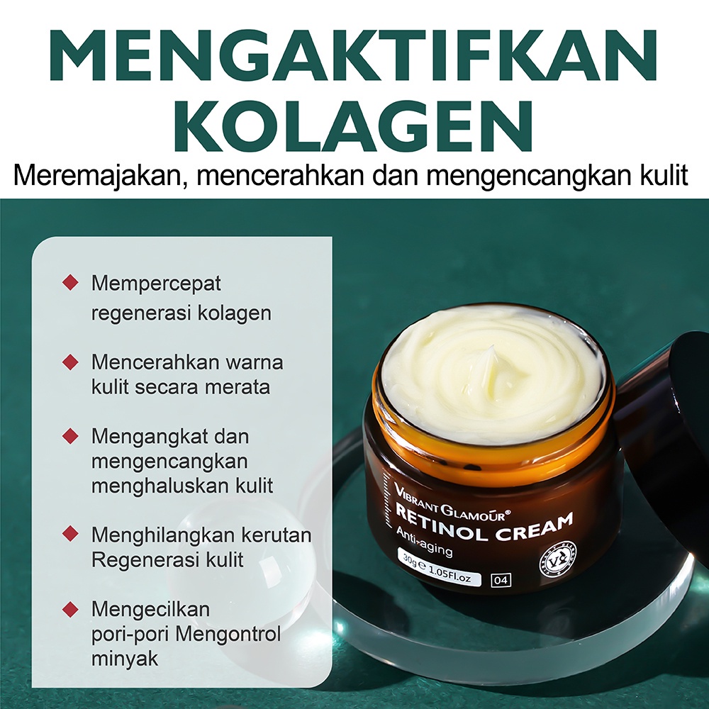 Vibrant Glamour Retinol Cream Krim Wajah Anti Keriput Penuaan Retinol Pelembab Krim Wajah  Perawatan Kulit 30gr