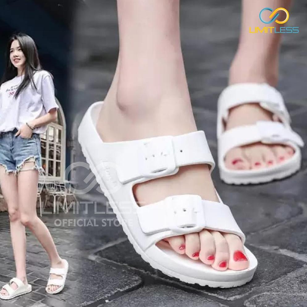 Sandal Cewek Limitless Selop Terbaru Sandal Wanita Slip On Sandal Slop Wanita Hitam Polos ., .,