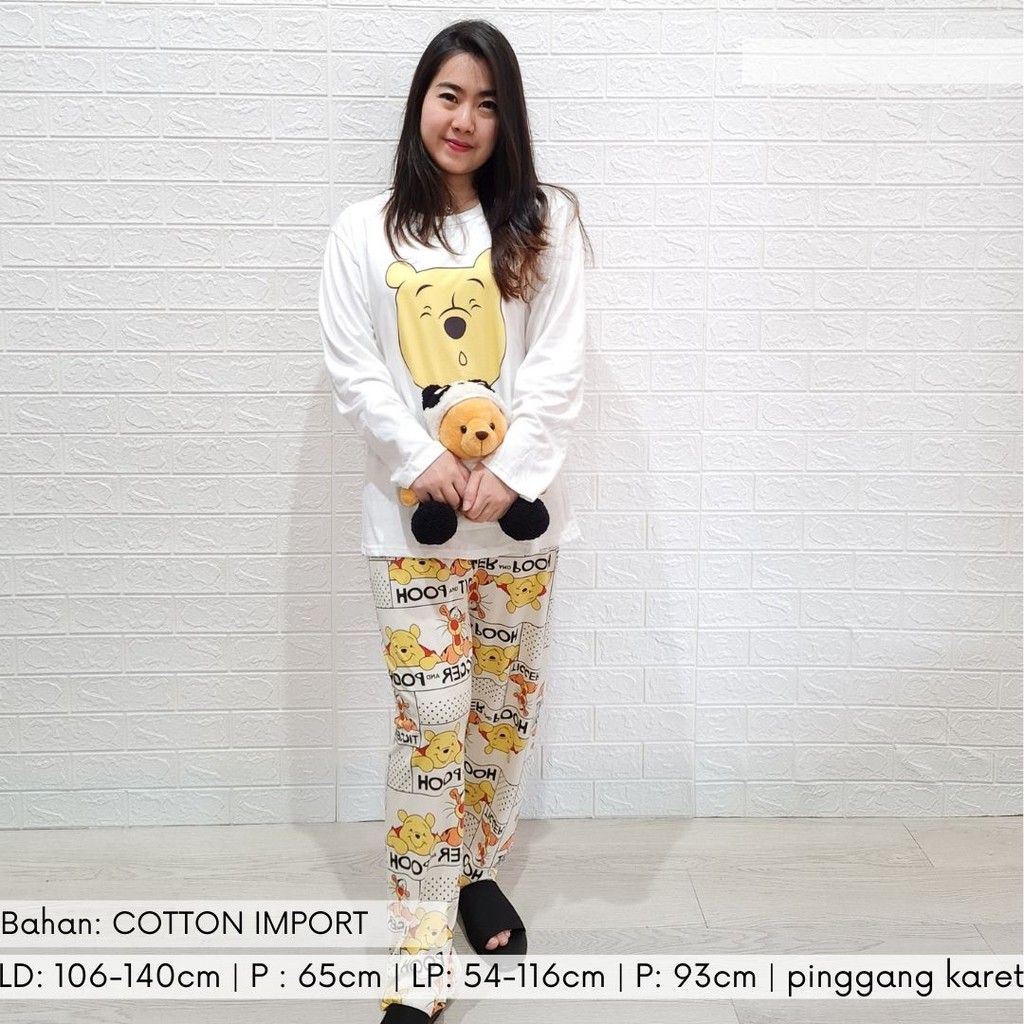 3536 kaos pajamas long tigger pooh one set import big baju tidur