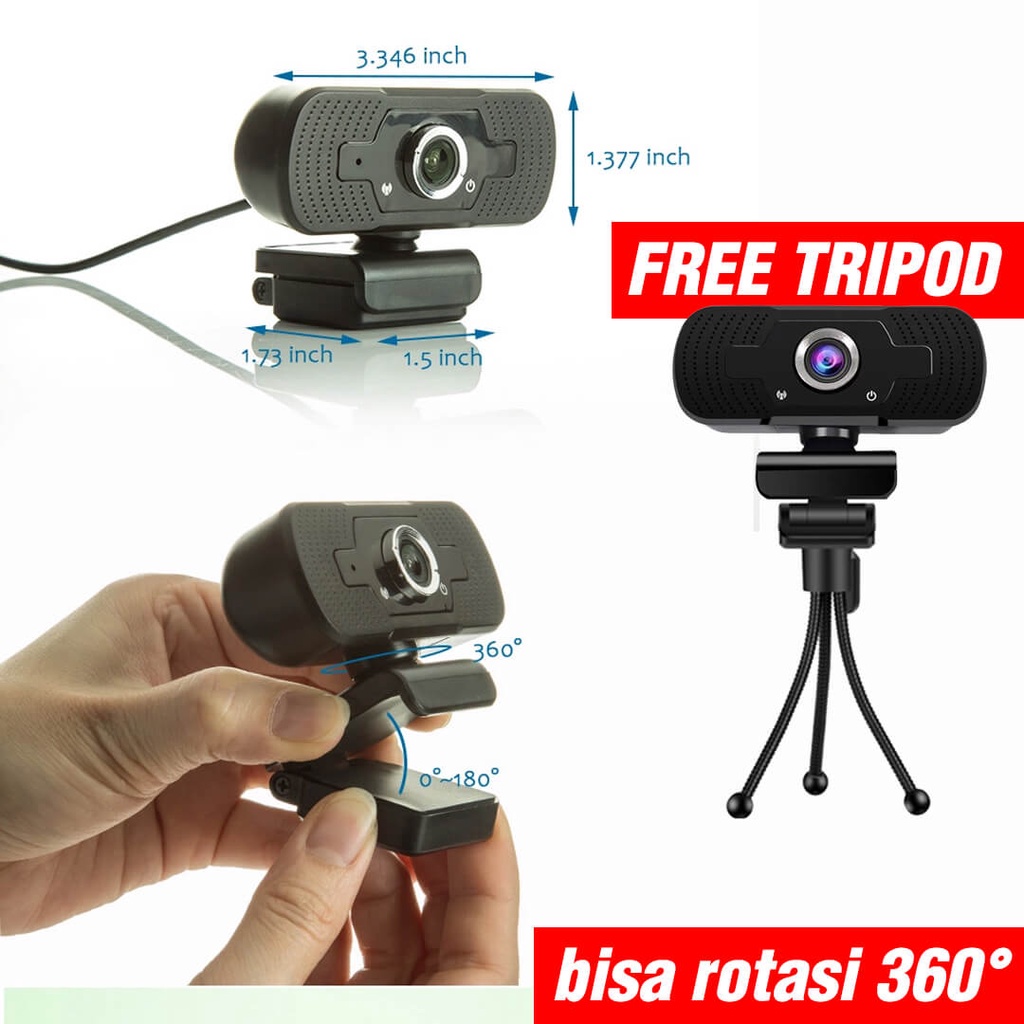 CAL-2007WA Webcam 2MP Full HD 1080P Facecam Mini USB Web Cam PC Laptop Camera Rotasi &amp; Free Tripod