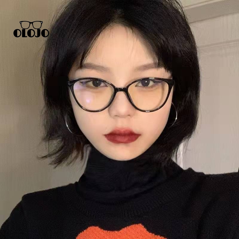 COD Kacamata Korea Wanita Kacamata Anti Radiasi Retro Wanita Fashion Cat Eye Eyeglasses Versatile Optical Glasses ol2