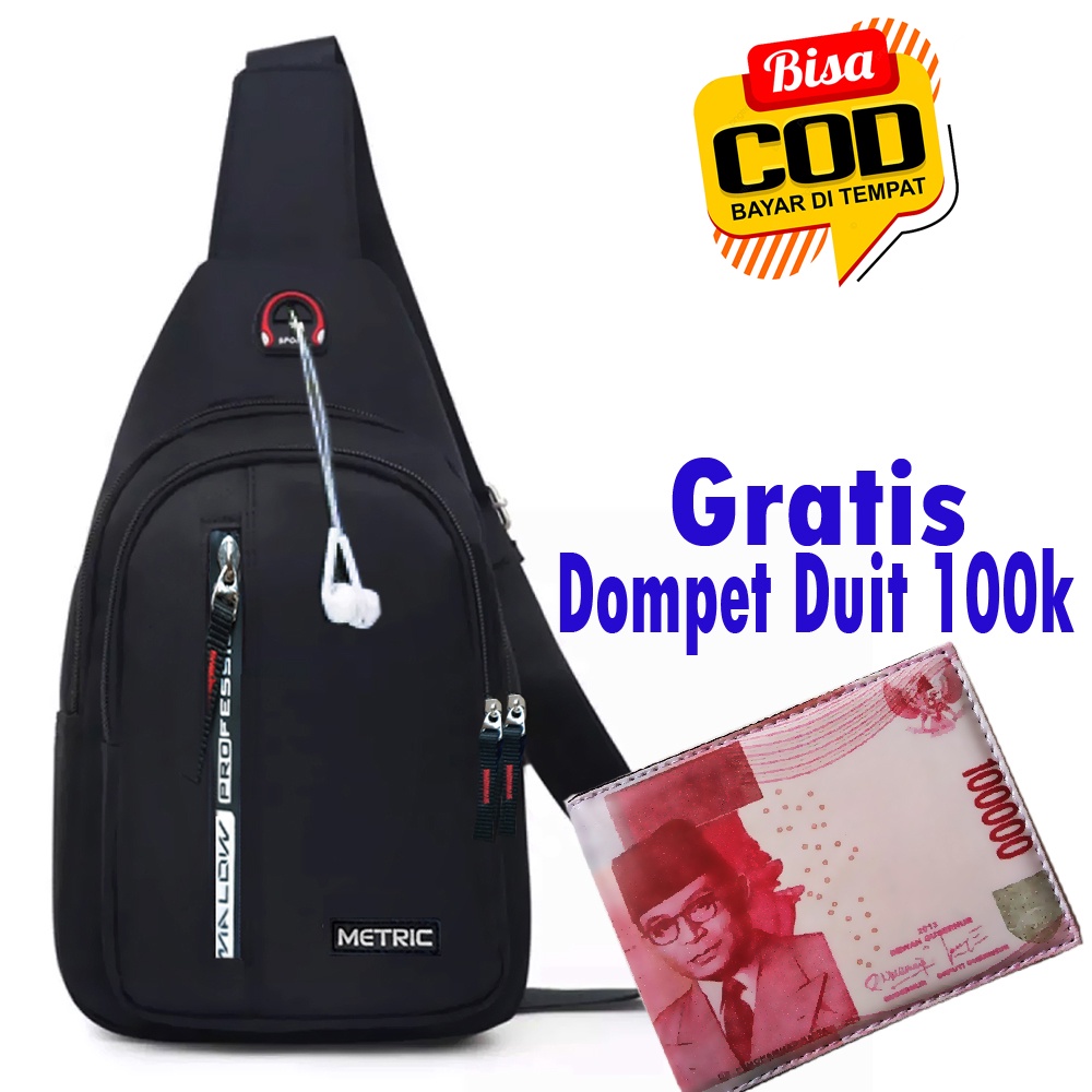 11.11 Shopee Super BIG SALE!! Slinbag Waistbag Pria Gratis Dompet Gambar Uang - Tas Pria MR50 Selempang Waistbag Pria Kasual