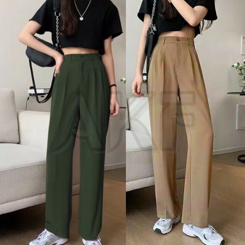 AKF Celana Panjang Kulot Yora Pants Highwaist V1 / Celana kerja Yora Pants Kulot Basic Wanita Loose 