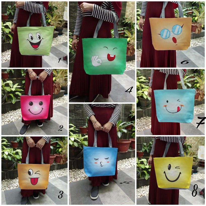 Tas Remaja Wanita Motif Emoticon / Tas Tote Bag