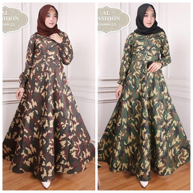 Hijab Modern Maxi Dress Katun Camo Army Emma GROSIR Busana Muslim Baju Abaya Gamis Wanita Korea
