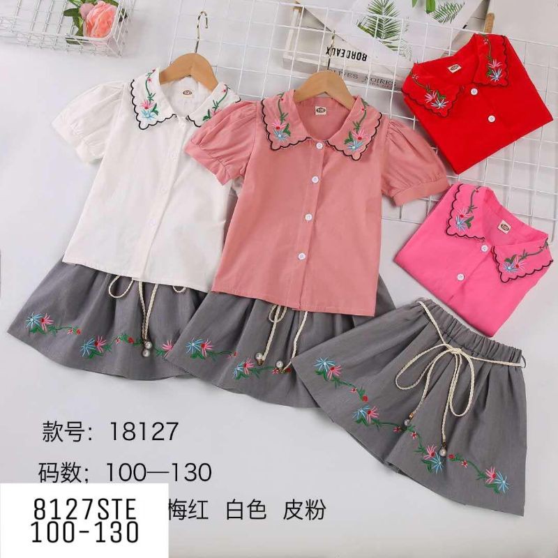 baju anak perempuan rok import katun bordir bunga mutiara