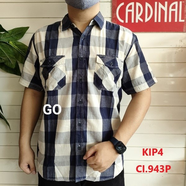 gos KIP CARDINAL KEMEJA SLIMFIT Pakaian Atasan Pria Hem Casual Santai Motif Original Lengan Pendek