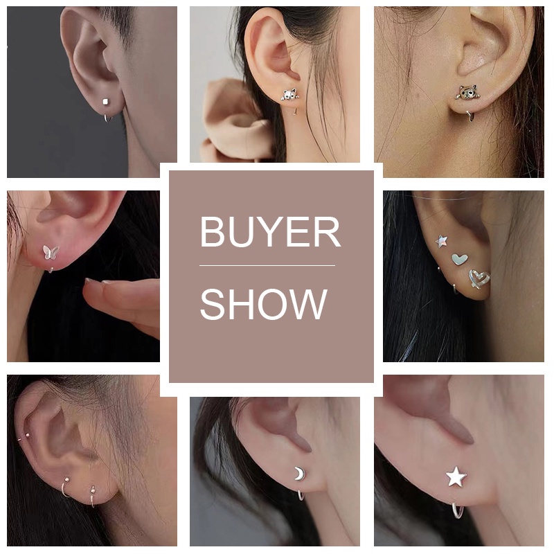 1 Pasang Anting Tusuk Sterling Silver 925 Bentuk C Desain Bunga Butterfly 20G Untuk Wanita
