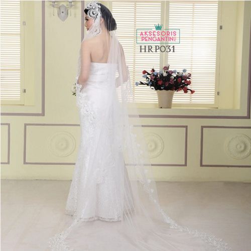 [BISA COD] AKSESORIS PESTA SLAYER PENGANTIN WEDDING VEIL BROKAT PUTIH HRP031