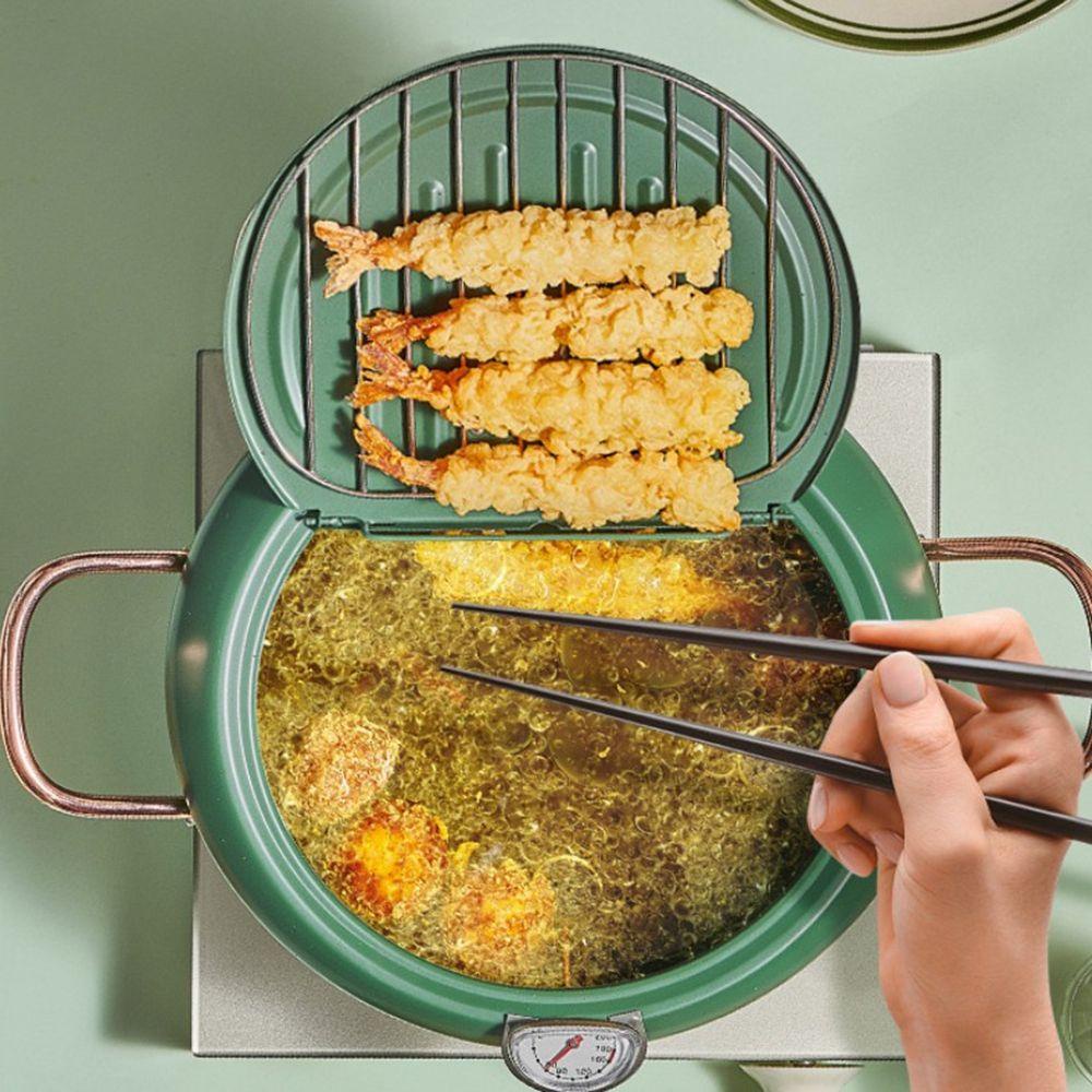 【 ELEGANT 】 Deep Frying Pot Rumah Tangga Mudah Dibersihkan Dengan Tutup Dapur Baja Karbon Untuk Ayam French Fries Deep Fryer