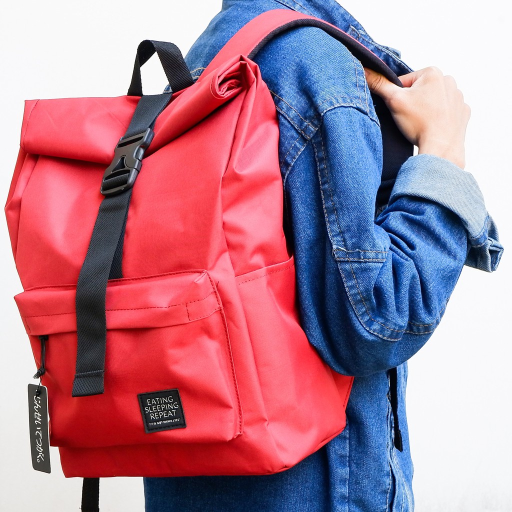 Tas Ransel Backpack Multifungsi Wanita Warna Merah