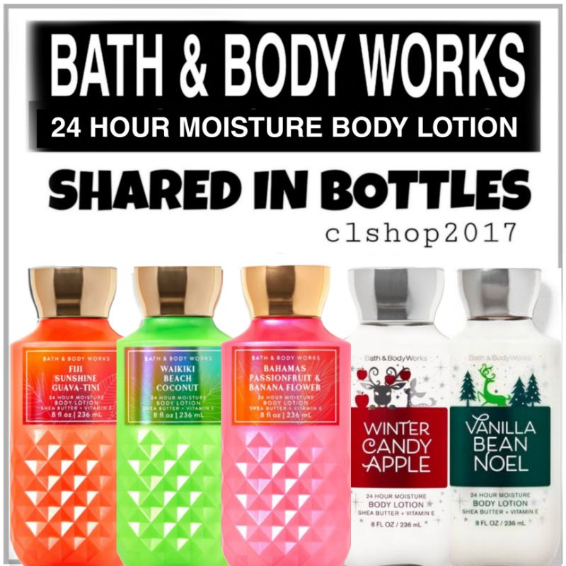 BBW BODY LOTION SHARE IN BOTTLE 3 ML &amp; 30 ML PART 2/4 ROSE HELLO BEAUTIFUL DARK KISS WINTER CANDY APPLE WINTERBERRY WONDER WAIKIKI BEACH COCONUT RASPBERRY SUGAR JAM DONUT ROSE WATER &amp; IVY TWISTED PEPPERMINT CACTUS BLOSSOM CHAMPAGNE TOAST VANILLA BEAN NOEL