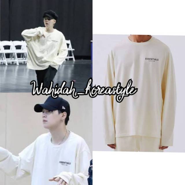 Sweater Suga-BTS "Essentials Fear Of God-Boxy Logo Long Sleeve" Baju Idol Kpop Fashion