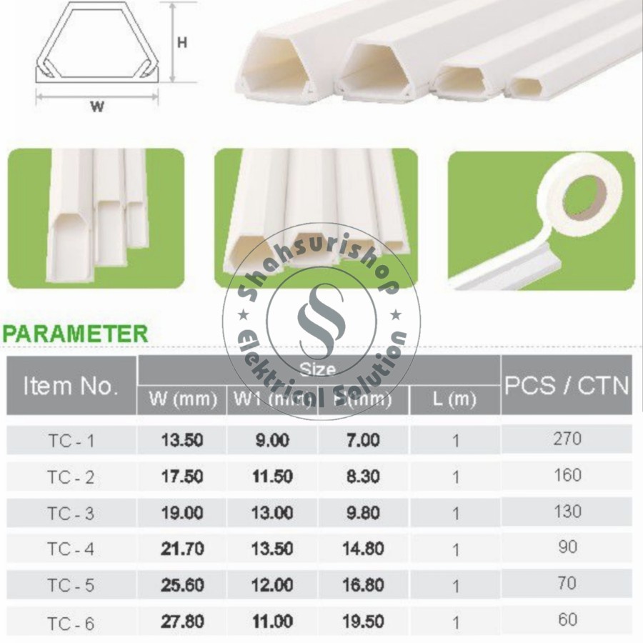 NISO TC 3 TC3 CABLE DUCT PELINDUNG PENUTUP KABEL + DOUBLE TAPE TEBAL