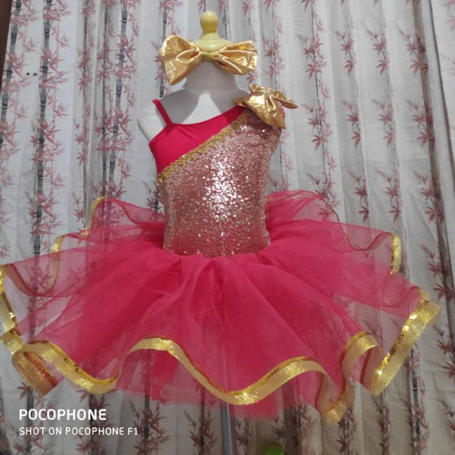 Baju balet anak one shoulder set