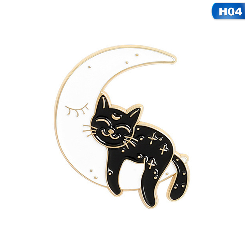 Bros Pin Enamel Bentuk Kucing Hitam Putih Untuk Hadiah Teman