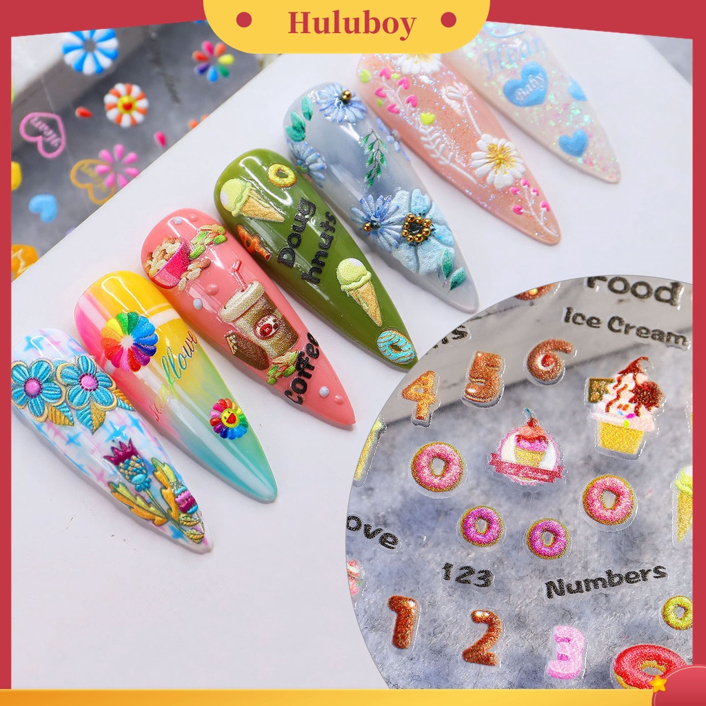 Huluboy Huluboy♡ 6 Pcs / Set Stiker Kuku Desain Ukiran Coklat Tahun Baru 5D Ultra Tipis Untuk Manicure