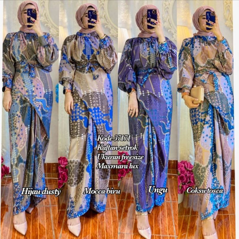 kaftan set rok ungu
