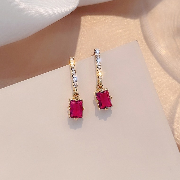 ➰CKK➰ Anting Tusuk Model Kristal K02 Geometri Gaya Retro Korea Elegan untuk Wanita