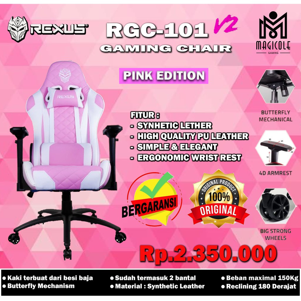 Rexus RGC 101 V2 Pink Gaming Chair / Kursi Gaming