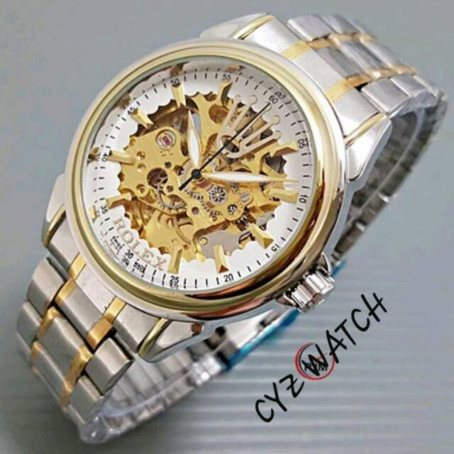 Jam Tangan Pria Elegan Exclusive ROLEX MONSTER AUTOMATIC Premium Watch Combi Gold