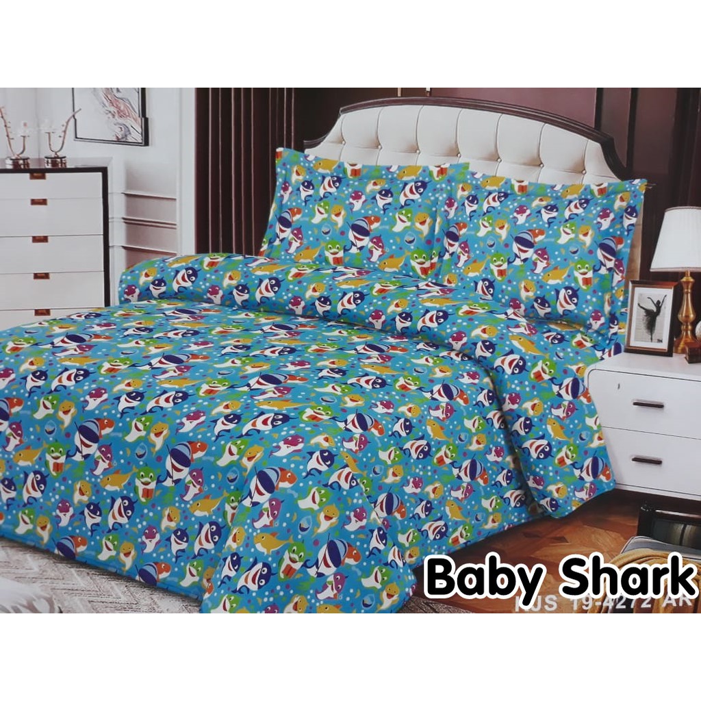 Sprei Karakter baby Shark Blue Seprai motif Uk 180x200 160x200 No 1 No. 2