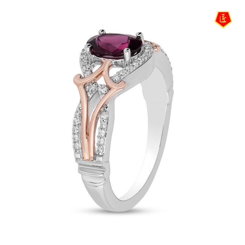 [Ready Stock]Fashion Elegant Micro Inlaid with Diamond Amethyst Double Color Ring