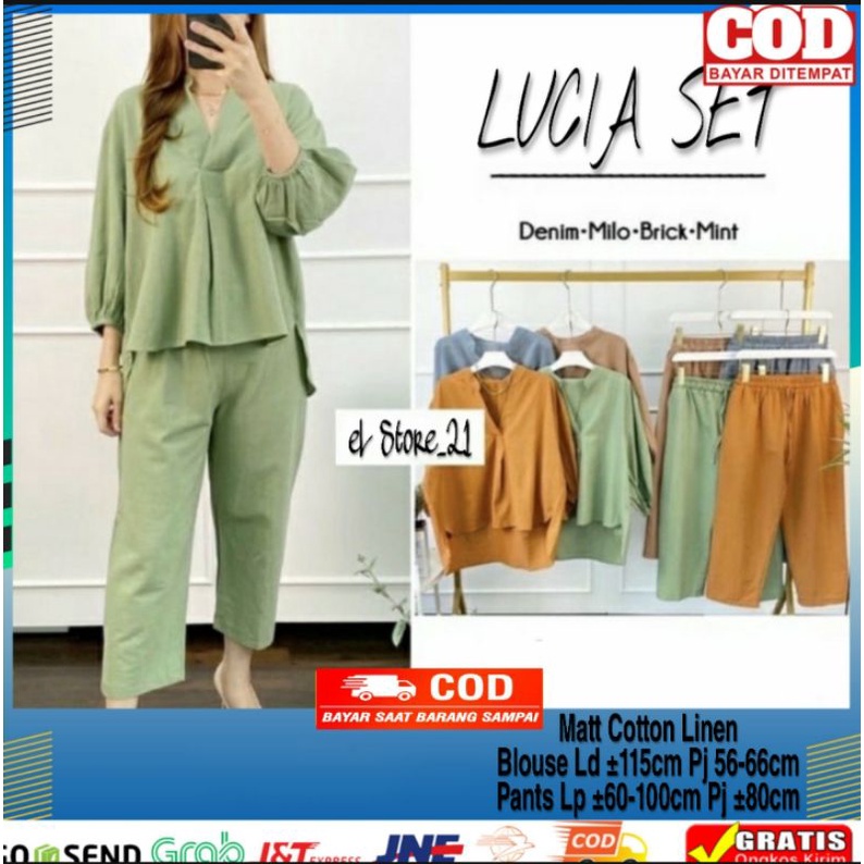 Setelan Wanita Atasan+Celana Kekinian Lucia Set Linen Premium One Set Terbaru All Size