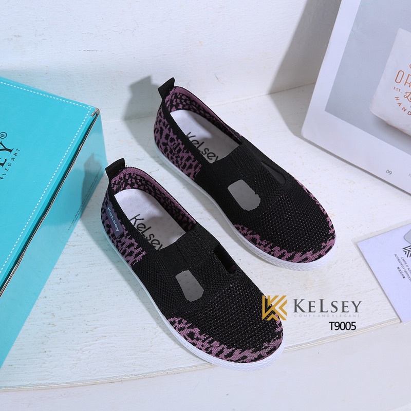 (GRATIS ALAS KAKI) Kelsey Sepatu Flyknit Flat Shoes Wanita / Sepatu Slip On Wanita  T9005