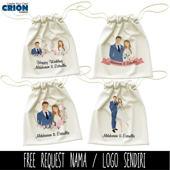 Pouch Serut Bisa Custom - Wedding Series 2 - Souvenir/Hadiah -By Crion