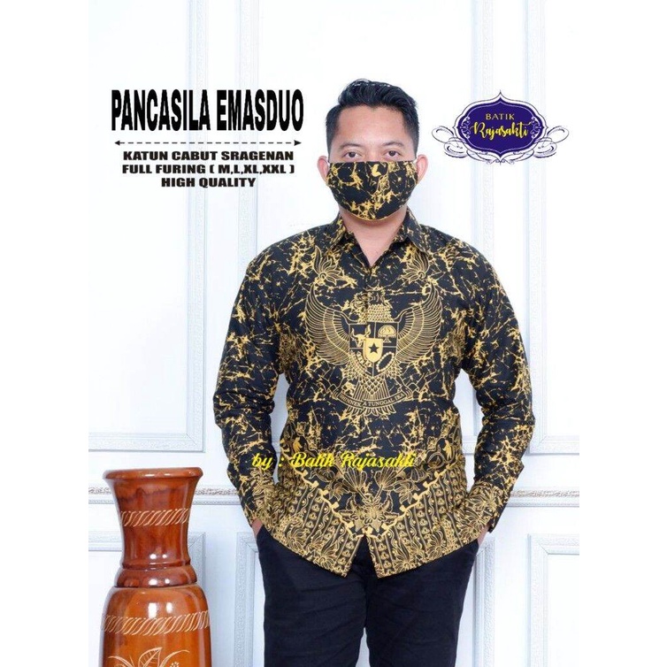 Kemeja batik pria lengan panjang pendek baju batik motif garuda pancasila lapis furing bahan halus