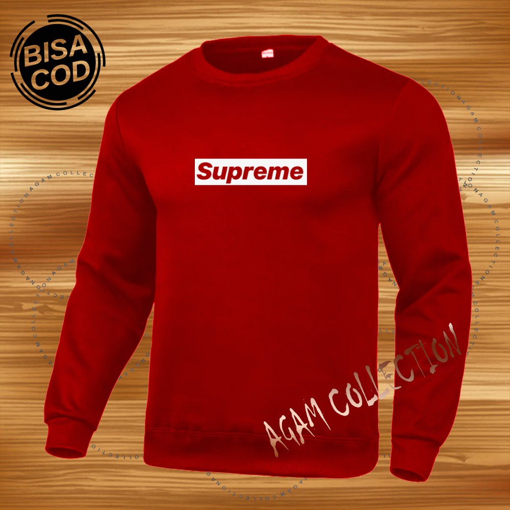 Agam collection Sweater Distro Supreme Blok Premium Text Putih Pria Wanita