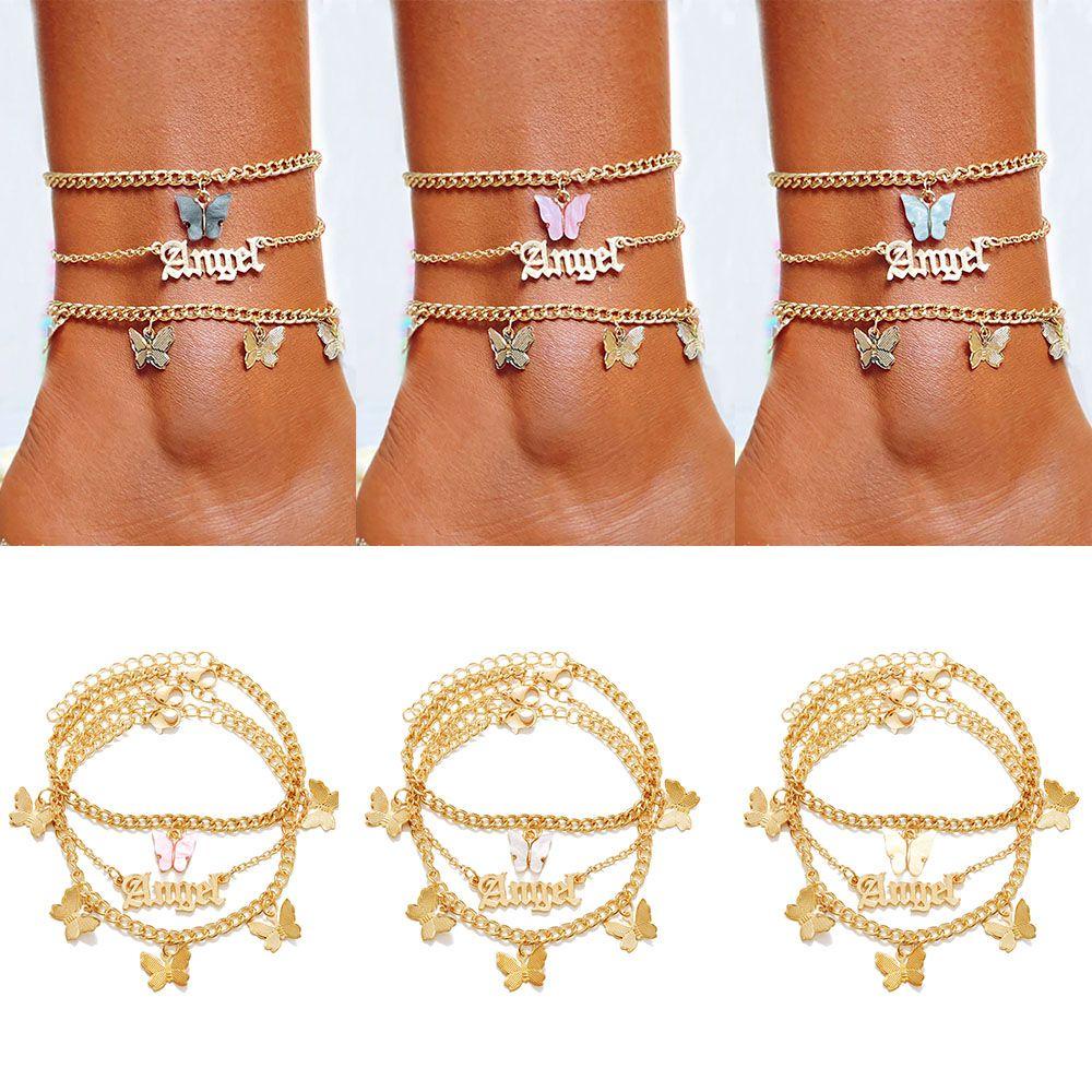 Preva 3Pcs/set Gelang Kaki Bohemian Perhiasan Musim Panas Barefoot on Butterfly