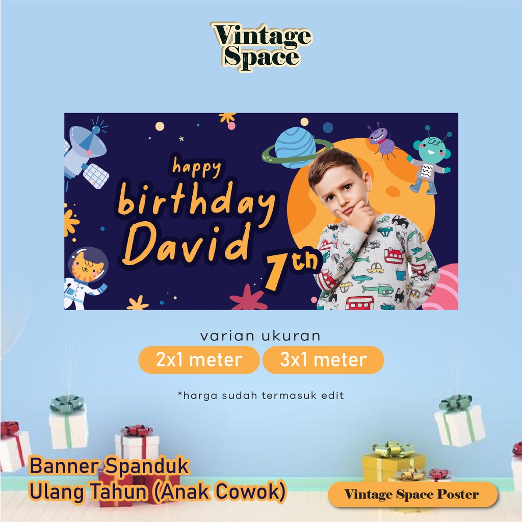 Banner Ulang Tahun/ Backdrop/ Spanduk Ulang Tahun Anak Cowok