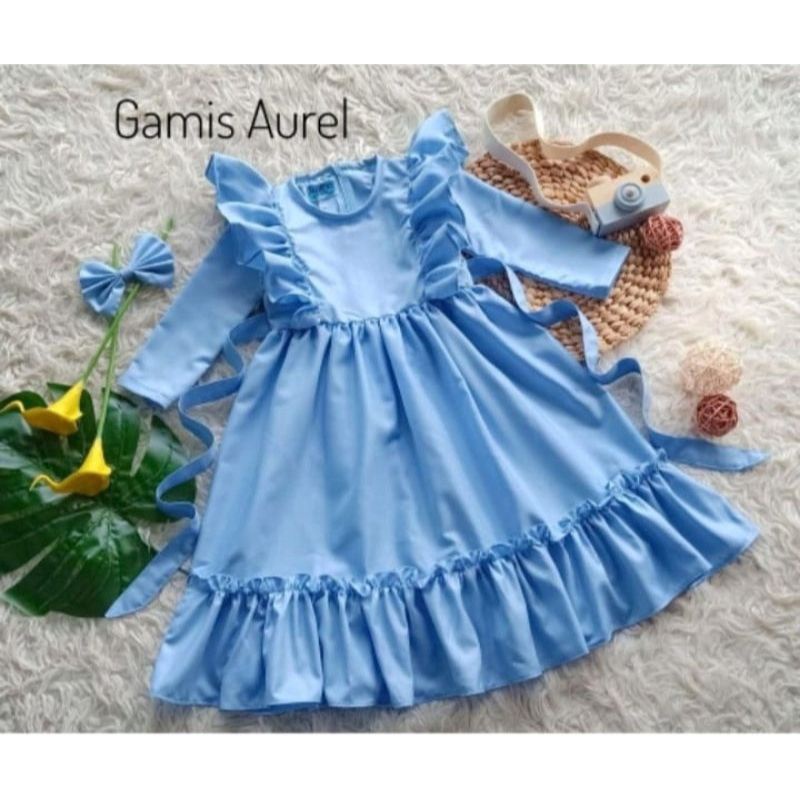 GAMIS ANAK PEREMPUAN LUCU AUREL DRESS FREE BANDU PITA TERBARU 1-8TAHUN