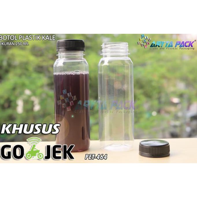 (GOJEK ONLY) BOTOL PLASTIK 250ML JUS KALE TUTUP SEGEL HITAM