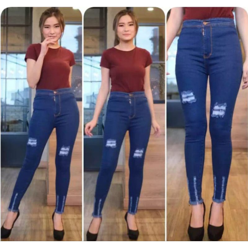 Celana Jeans HighWaist Sobek Wanita / Celana Jeans HighWaist Wanita / Celana Jeans Wanita Murah