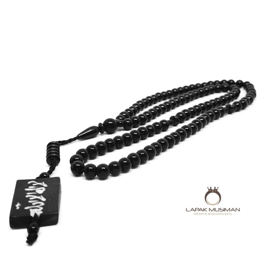 [Bayar di Tempat] Tasbih 99 Butir Batu Giok Hitam Onyx Motif Plat