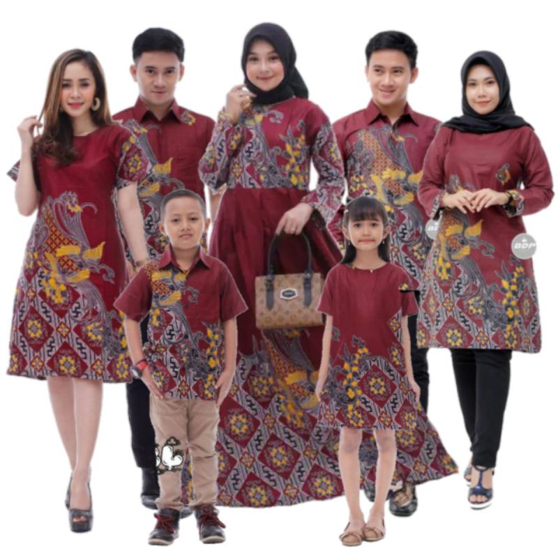 BATIK COUPLE KELUARGA sania ruffle ori ndoro jowi dnt motif kenari merah