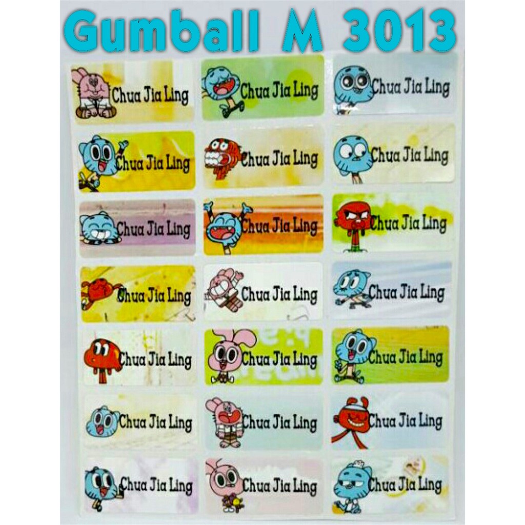 

Label nama sticker waterproof Gumball