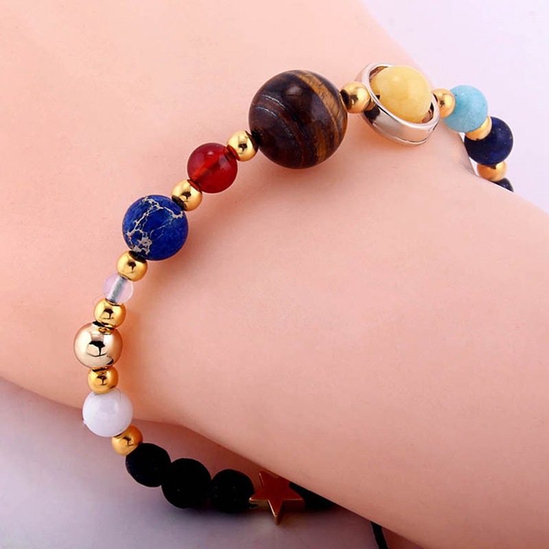 Blue Sand Beads Bracelet Galaxy Planets Solar System Natural Stone Bangle